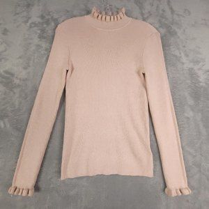 Express Womens Sweater Pullover Ruffle Collar‎ Long Sleeve Glitter Pink M